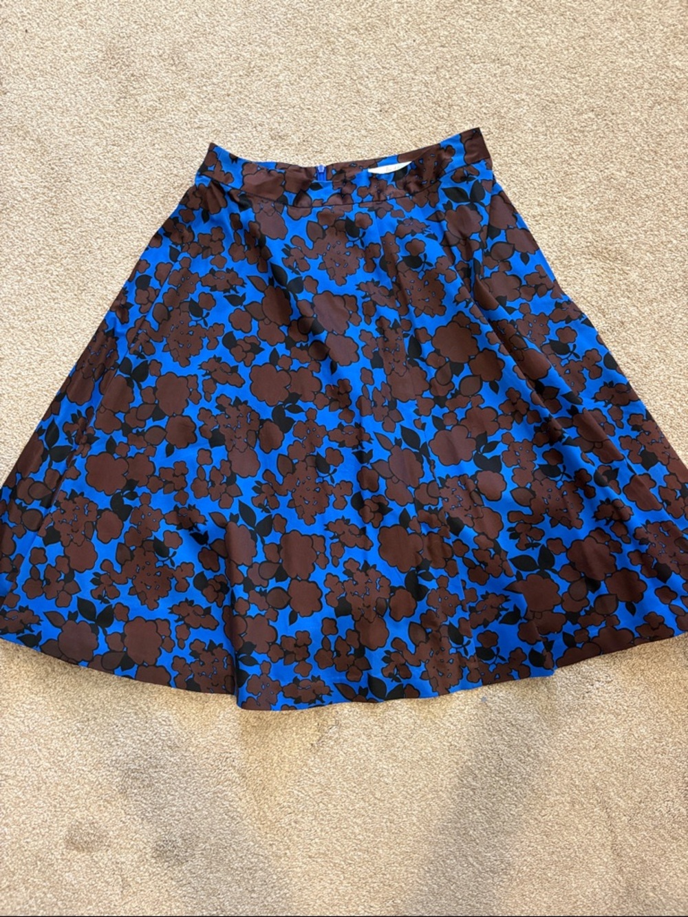 Boden Blue and Brown Floral Circle Skirt